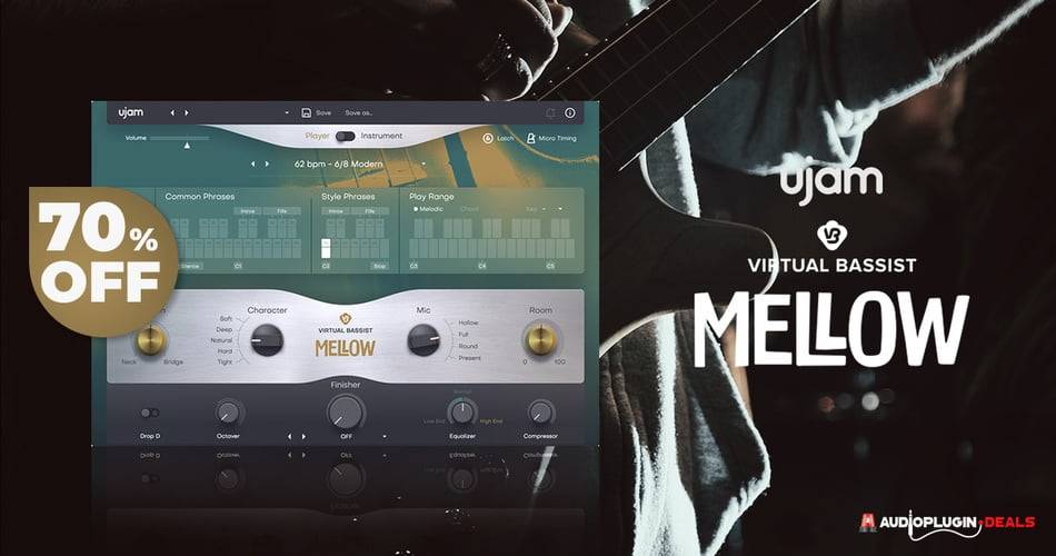 在UJAM的Virtual Bassist Mellow 2上节省70%，售价39美元-